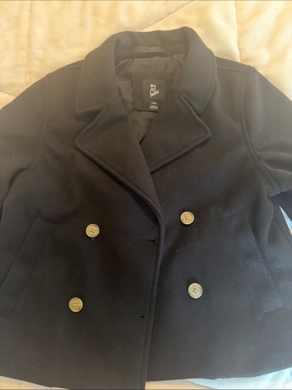 art class Black Double-Breasted Peacoat
